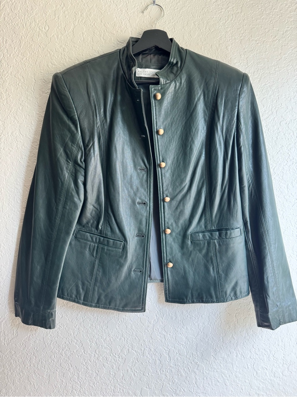Valerie Stevens Vintage Green Lambskin Leather Jacket Sz 4